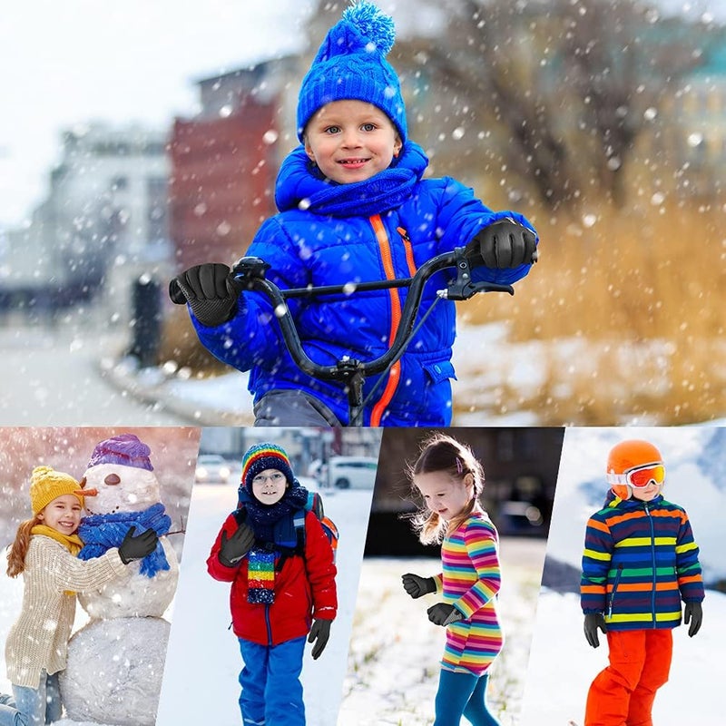 OOPOR Kid Winter Gloves with Grip - Boy Girl Wram Thermal Ski Touch Screen Bike Mittens Black 6-12 Year - Image 5